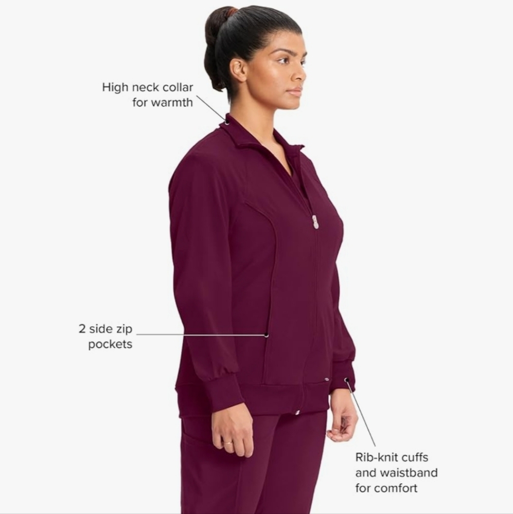 * Cherokee Infinity Soft Stretchy Wine, Zip-Up Jacket 2 Pockets Size 3X Like New - Picture 3 of 12